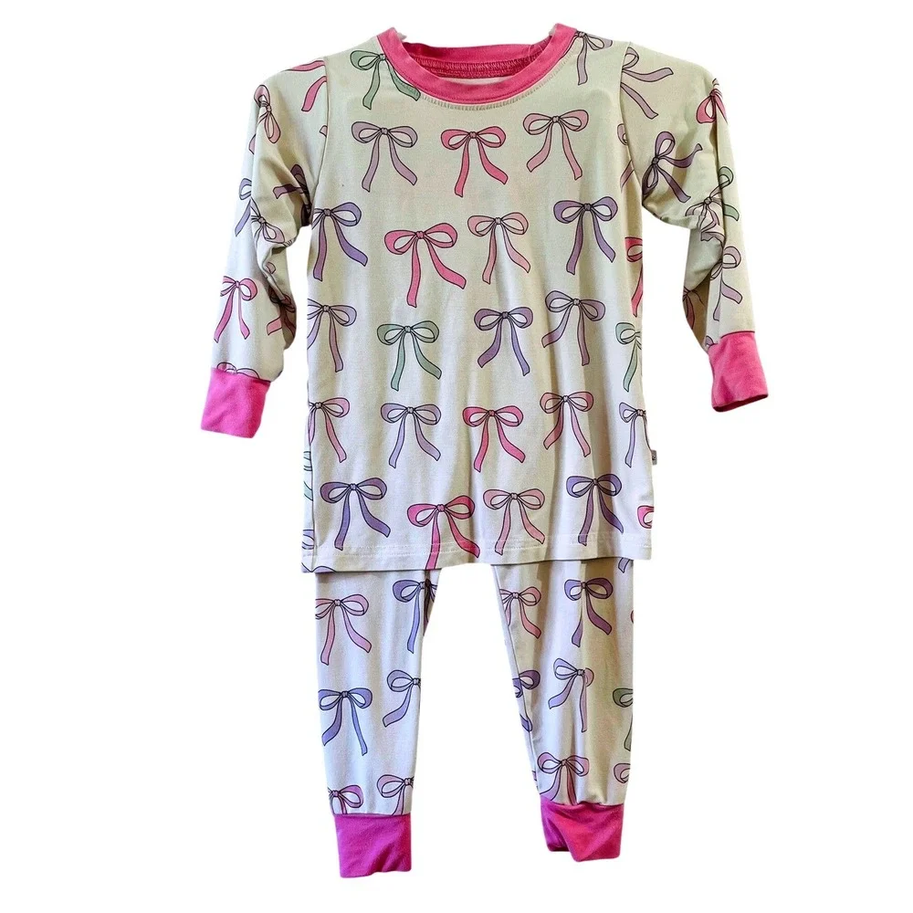 $36 Sunday Sleep Co Pajamas Pink Bow Print Bamboo Viscose Baby 12-18M Coquette